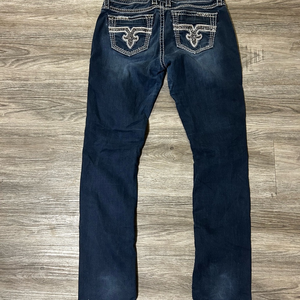 Rock Revival Blue Skinny Jeans with Decorative Stitching